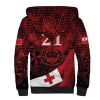 Custom Tonga XIII Rugby Tribal Tattoo Sherpa Hoodie Mate Ma'a Tonga Kupesi Ngatu Grunge Style LT9 - Polynesian Pride