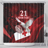 Custom Tonga XIII Rugby Tribal Tattoo Shower Curtain Mate Ma'a Tonga Kupesi Ngatu Grunge Style LT9 - Polynesian Pride