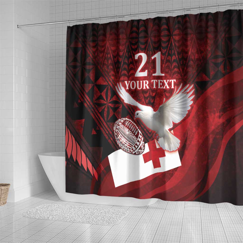 Custom Tonga XIII Rugby Tribal Tattoo Shower Curtain Mate Ma'a Tonga Kupesi Ngatu Grunge Style LT9 - Polynesian Pride