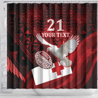 Custom Tonga XIII Rugby Tribal Tattoo Shower Curtain Mate Ma'a Tonga Kupesi Ngatu Grunge Style LT9 - Polynesian Pride