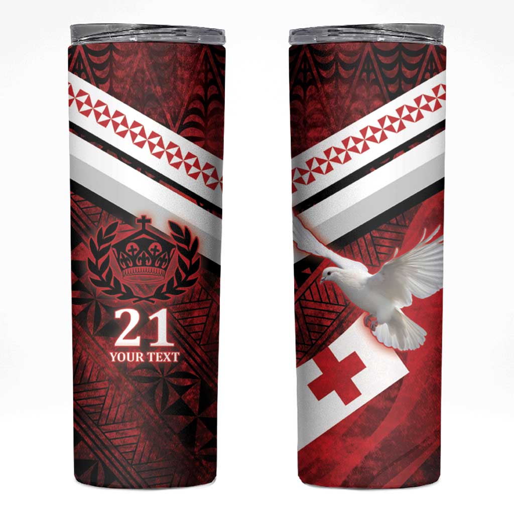 Custom Tonga XIII Rugby Tribal Tattoo Skinny Tumbler Mate Ma'a Tonga Kupesi Ngatu Grunge Style LT9 Red - Polynesian Pride