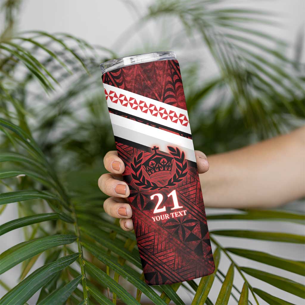 Custom Tonga XIII Rugby Tribal Tattoo Skinny Tumbler Mate Ma'a Tonga Kupesi Ngatu Grunge Style LT9 - Polynesian Pride