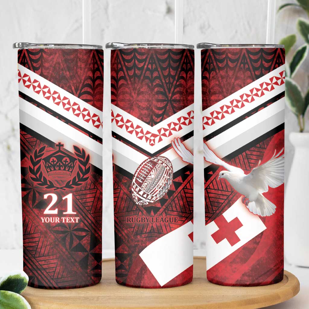 Custom Tonga XIII Rugby Tribal Tattoo Skinny Tumbler Mate Ma'a Tonga Kupesi Ngatu Grunge Style LT9 - Polynesian Pride