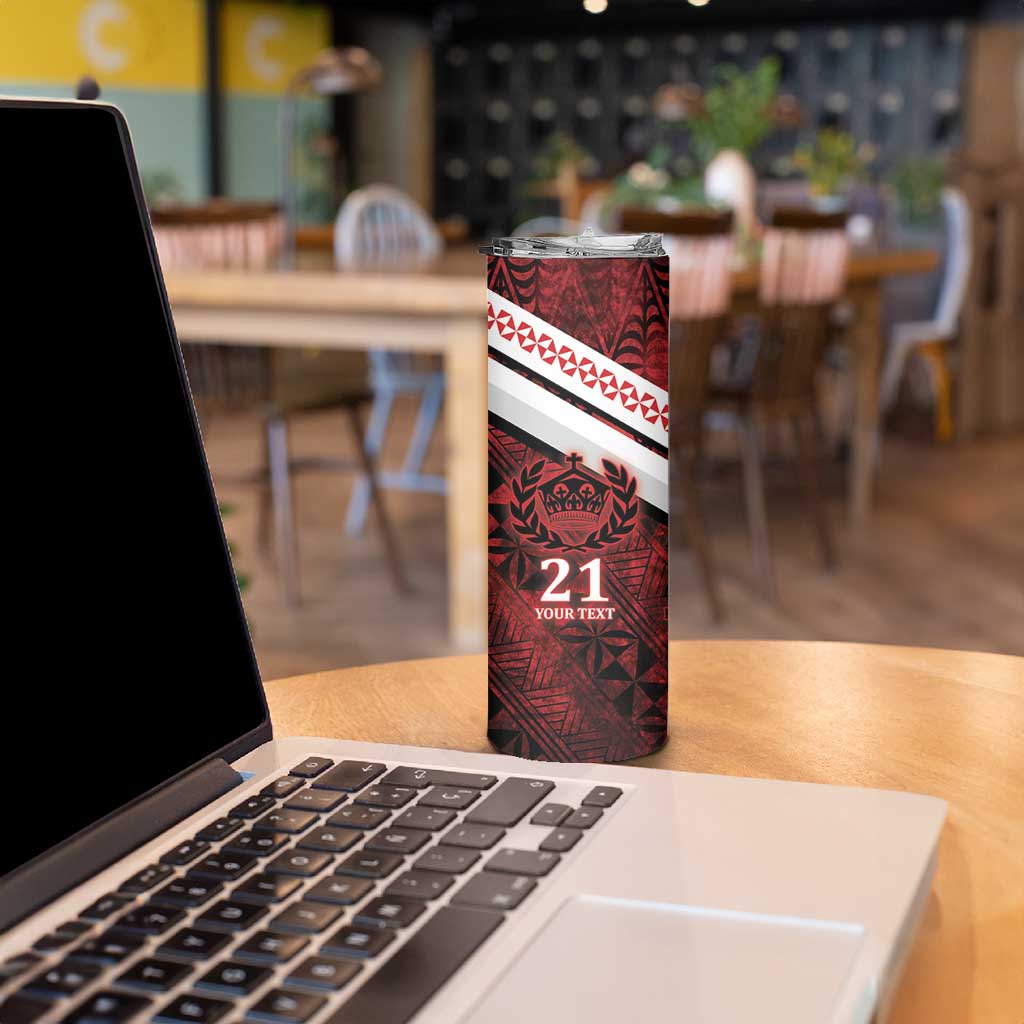 Custom Tonga XIII Rugby Tribal Tattoo Skinny Tumbler Mate Ma'a Tonga Kupesi Ngatu Grunge Style LT9 - Polynesian Pride