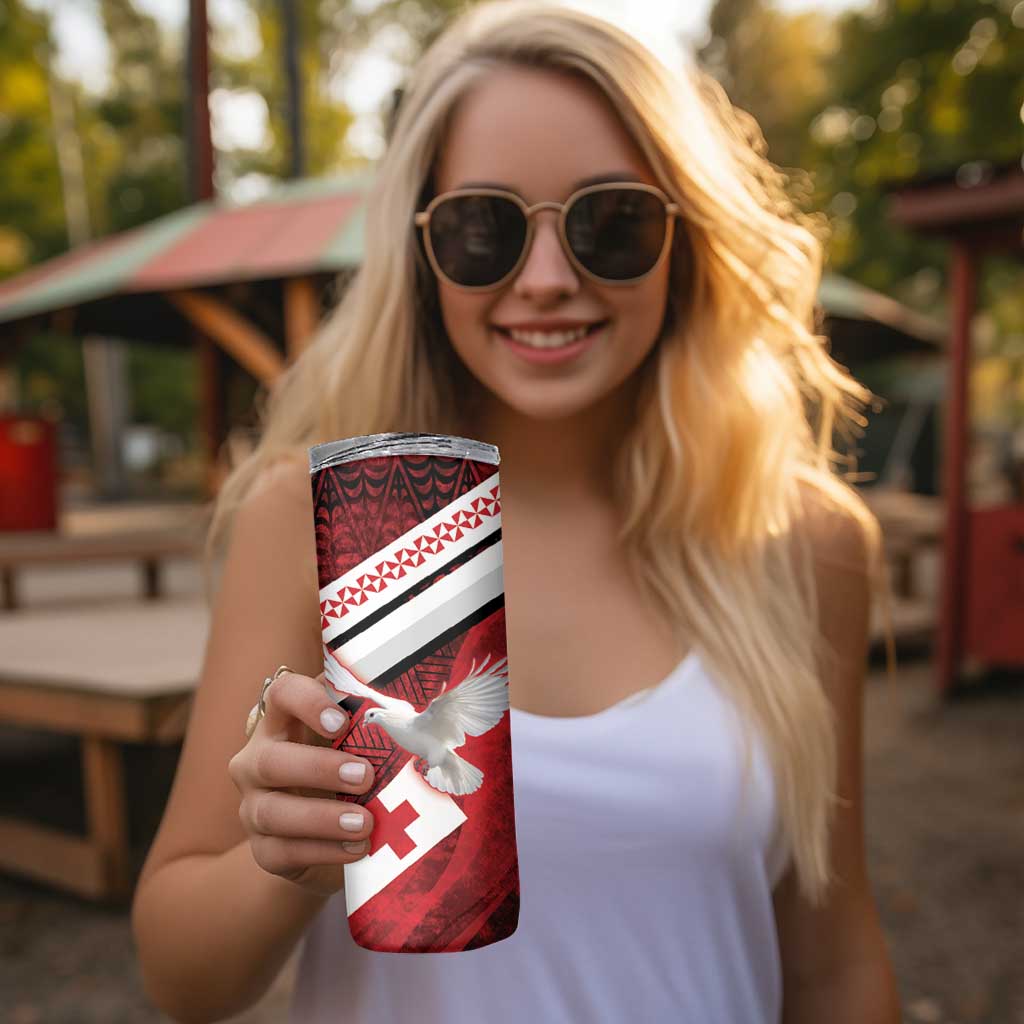 Custom Tonga XIII Rugby Tribal Tattoo Skinny Tumbler Mate Ma'a Tonga Kupesi Ngatu Grunge Style LT9 - Polynesian Pride