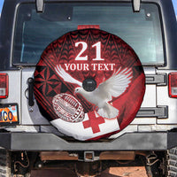 Custom Tonga XIII Rugby Tribal Tattoo Spare Tire Cover Mate Ma'a Tonga Kupesi Ngatu Grunge Style LT9 Red - Polynesian Pride