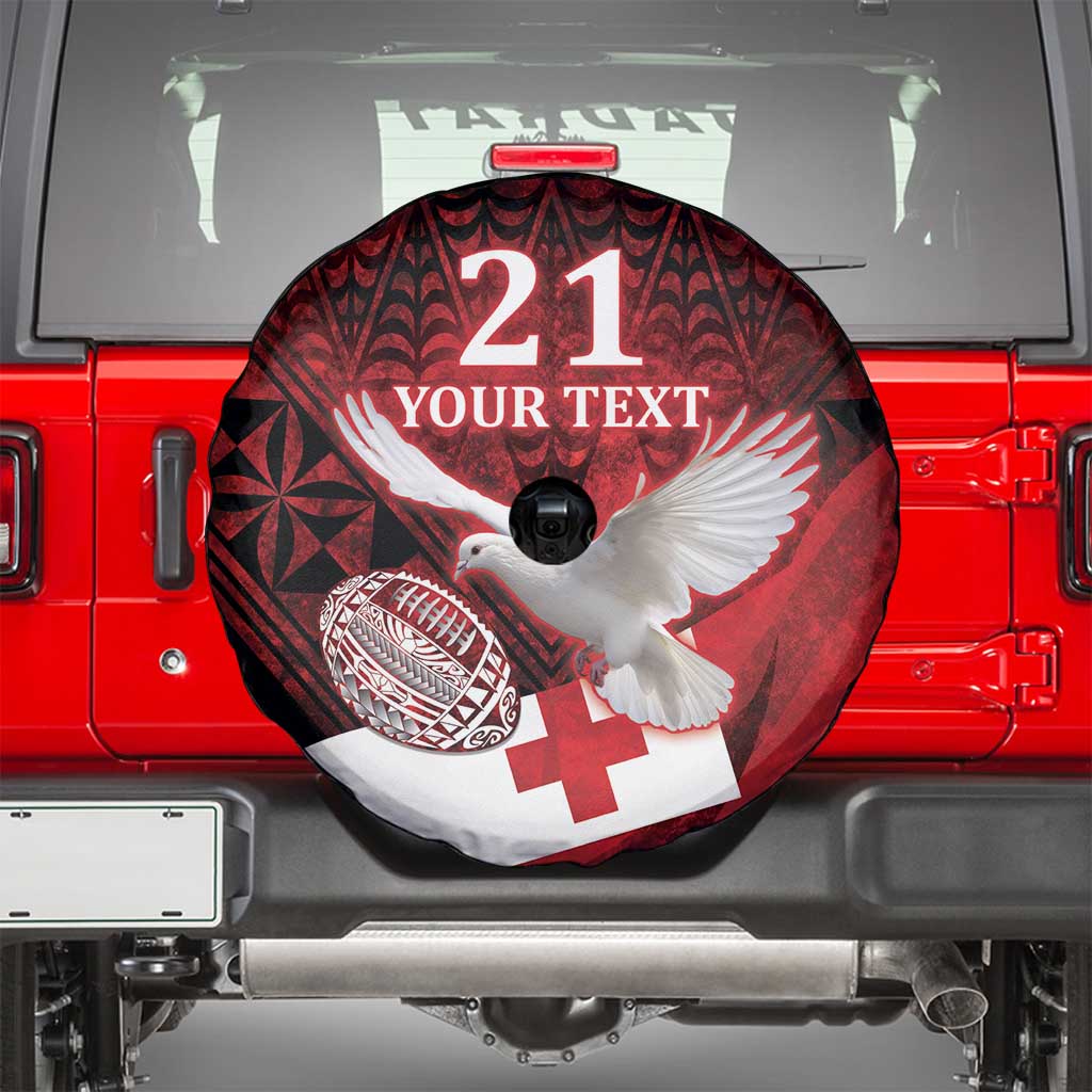 Custom Tonga XIII Rugby Tribal Tattoo Spare Tire Cover Mate Ma'a Tonga Kupesi Ngatu Grunge Style LT9 - Polynesian Pride
