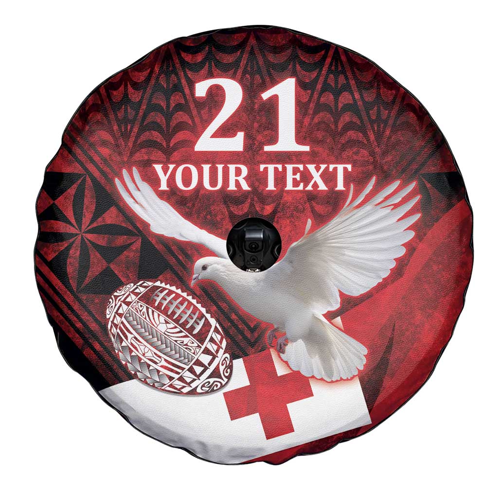 Custom Tonga XIII Rugby Tribal Tattoo Spare Tire Cover Mate Ma'a Tonga Kupesi Ngatu Grunge Style LT9 - Polynesian Pride