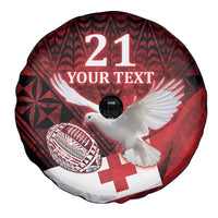 Custom Tonga XIII Rugby Tribal Tattoo Spare Tire Cover Mate Ma'a Tonga Kupesi Ngatu Grunge Style LT9 - Polynesian Pride