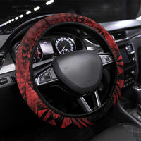Tonga XIII Rugby Tribal Tattoo Steering Wheel Cover Mate Ma'a Tonga Kupesi Ngatu Grunge Style LT9 Universal Fit Red - Polynesian Pride
