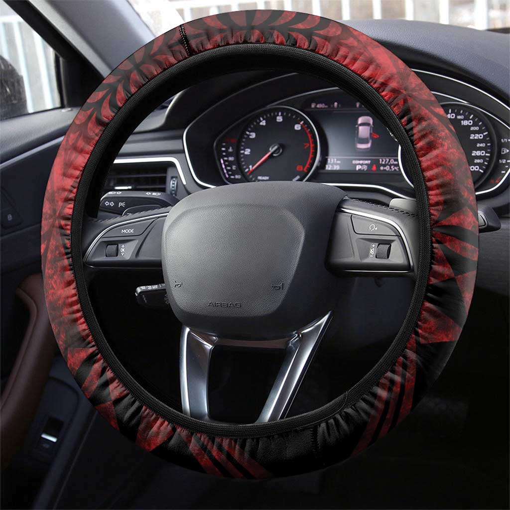 Tonga XIII Rugby Tribal Tattoo Steering Wheel Cover Mate Ma'a Tonga Kupesi Ngatu Grunge Style LT9 - Polynesian Pride