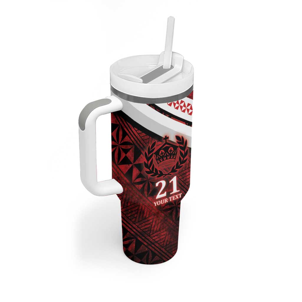Custom Tonga XIII Rugby Tribal Tattoo Tumbler With Handle Mate Ma'a Tonga Kupesi Ngatu Grunge Style LT9 - Polynesian Pride