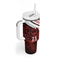Custom Tonga XIII Rugby Tribal Tattoo Tumbler With Handle Mate Ma'a Tonga Kupesi Ngatu Grunge Style LT9 - Polynesian Pride