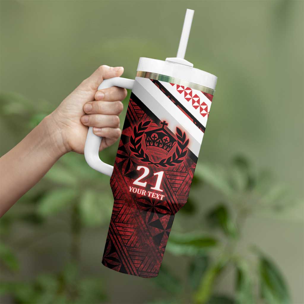 Custom Tonga XIII Rugby Tribal Tattoo Tumbler With Handle Mate Ma'a Tonga Kupesi Ngatu Grunge Style LT9 - Polynesian Pride