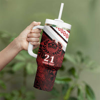 Custom Tonga XIII Rugby Tribal Tattoo Tumbler With Handle Mate Ma'a Tonga Kupesi Ngatu Grunge Style LT9 - Polynesian Pride