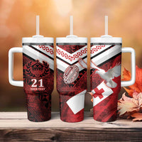 Custom Tonga XIII Rugby Tribal Tattoo Tumbler With Handle Mate Ma'a Tonga Kupesi Ngatu Grunge Style LT9 - Polynesian Pride