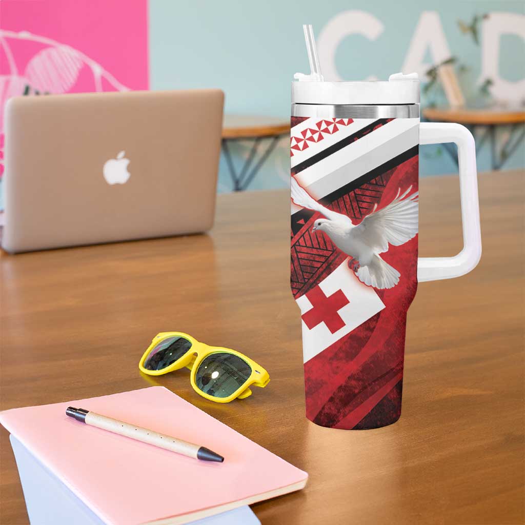 Custom Tonga XIII Rugby Tribal Tattoo Tumbler With Handle Mate Ma'a Tonga Kupesi Ngatu Grunge Style LT9 - Polynesian Pride