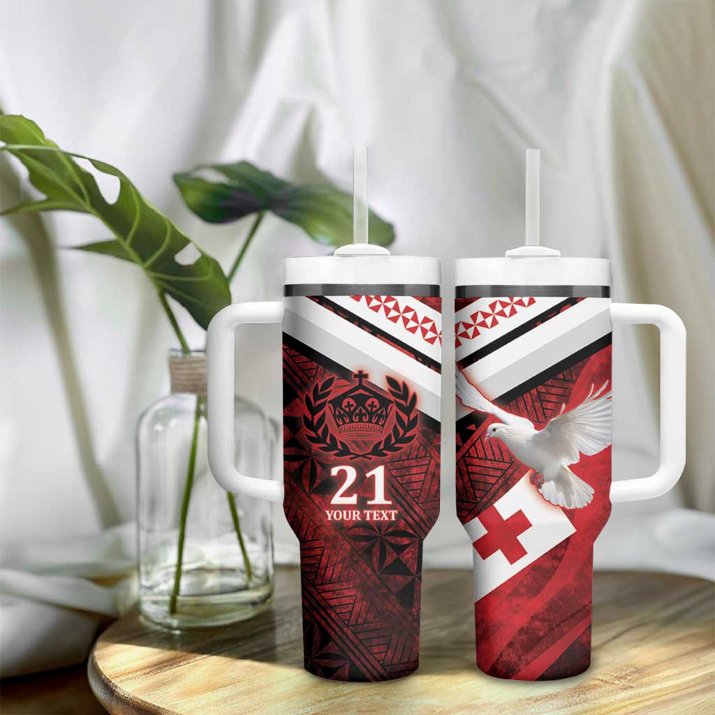 Custom Tonga XIII Rugby Tribal Tattoo Tumbler With Handle Mate Ma'a Tonga Kupesi Ngatu Grunge Style LT9 - Polynesian Pride