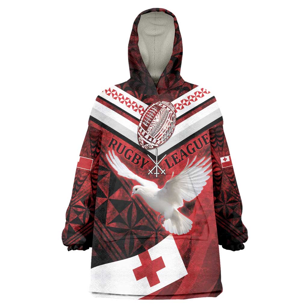 Custom Tonga XIII Rugby Tribal Tattoo Wearable Blanket Hoodie Mate Ma'a Tonga Kupesi Ngatu Grunge Style LT9 One Size Red - Polynesian Pride