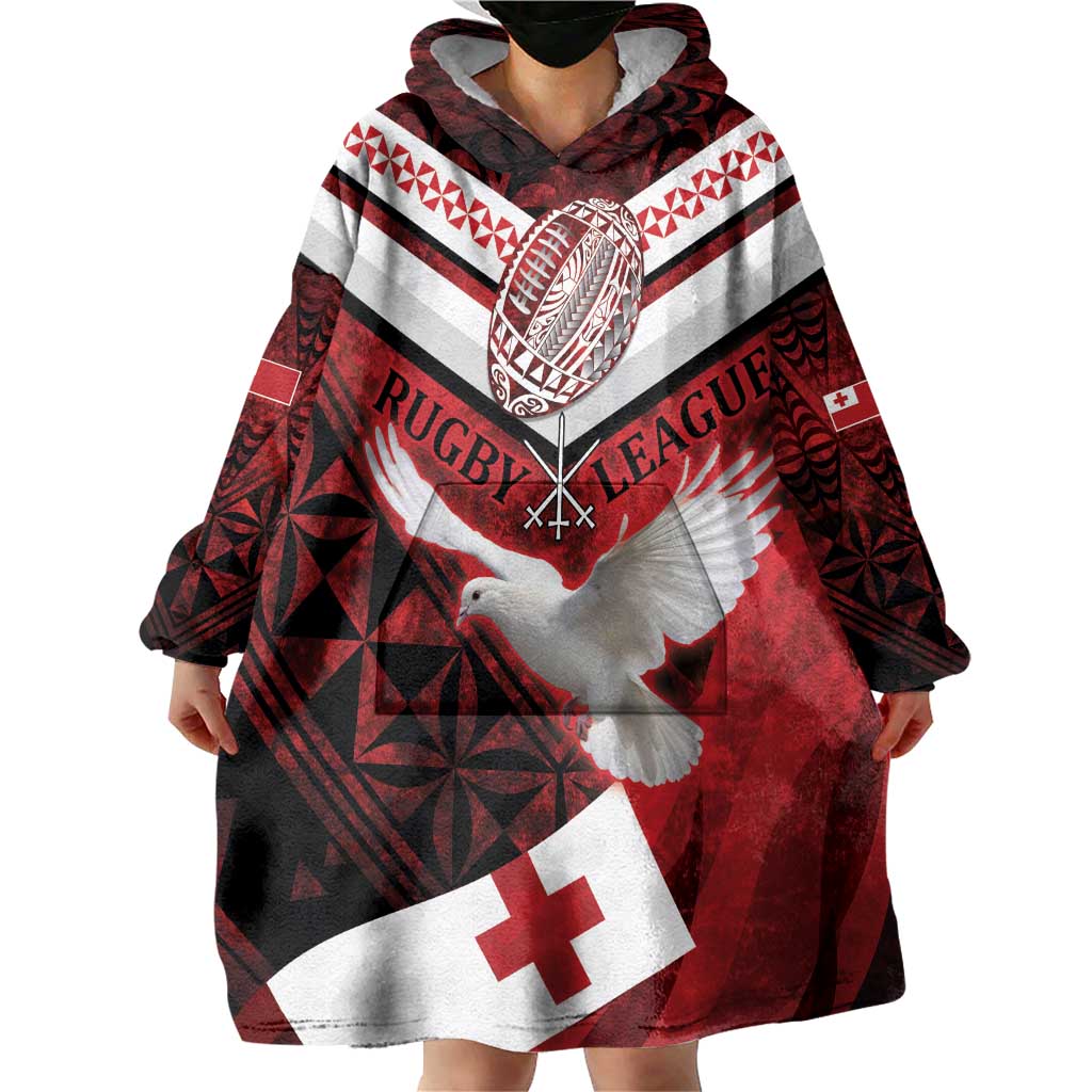 Custom Tonga XIII Rugby Tribal Tattoo Wearable Blanket Hoodie Mate Ma'a Tonga Kupesi Ngatu Grunge Style LT9 - Polynesian Pride