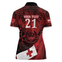 Custom Tonga XIII Rugby Tribal Tattoo Women Polo Shirt Mate Ma'a Tonga Kupesi Ngatu Grunge Style