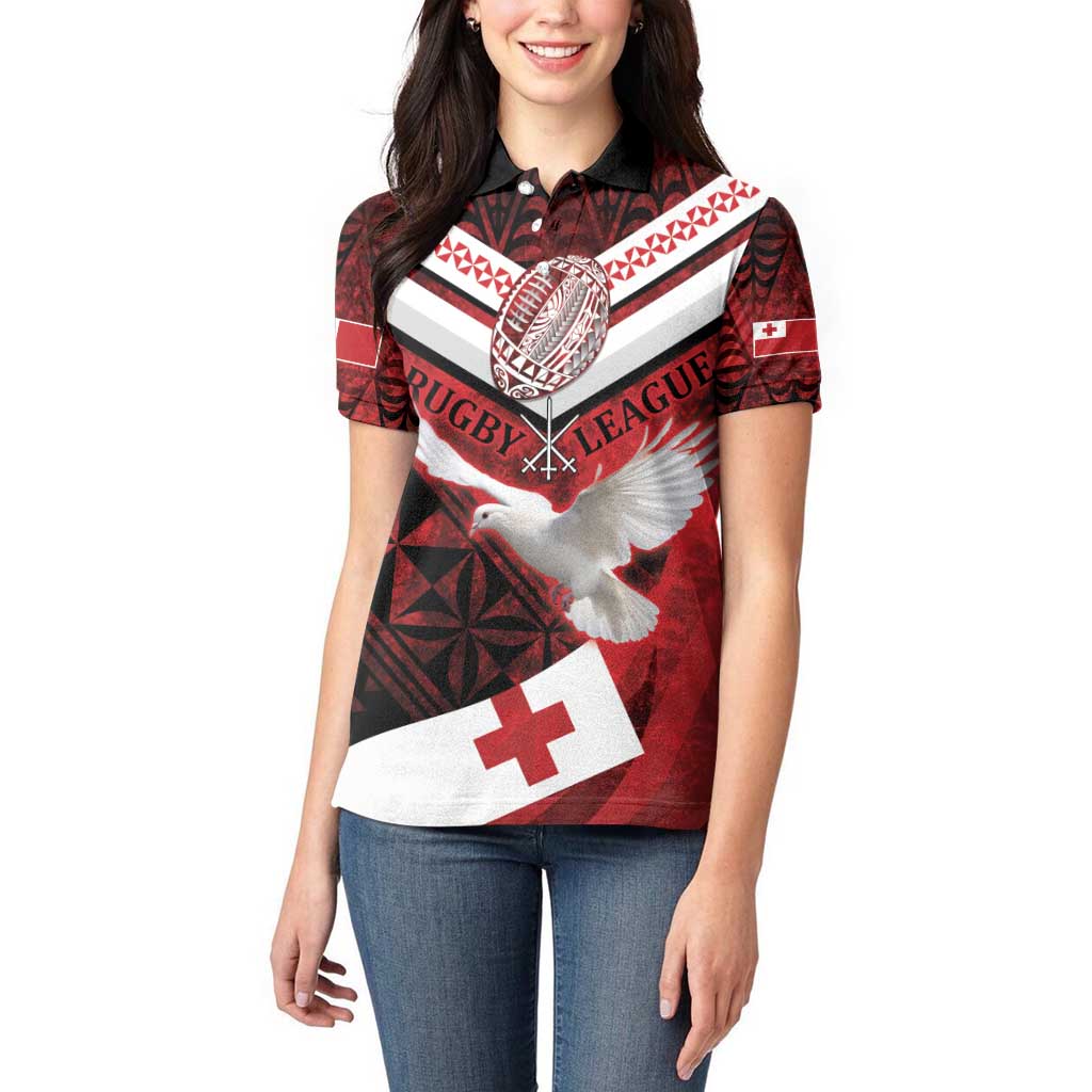 Custom Tonga XIII Rugby Tribal Tattoo Women Polo Shirt Mate Ma'a Tonga Kupesi Ngatu Grunge Style