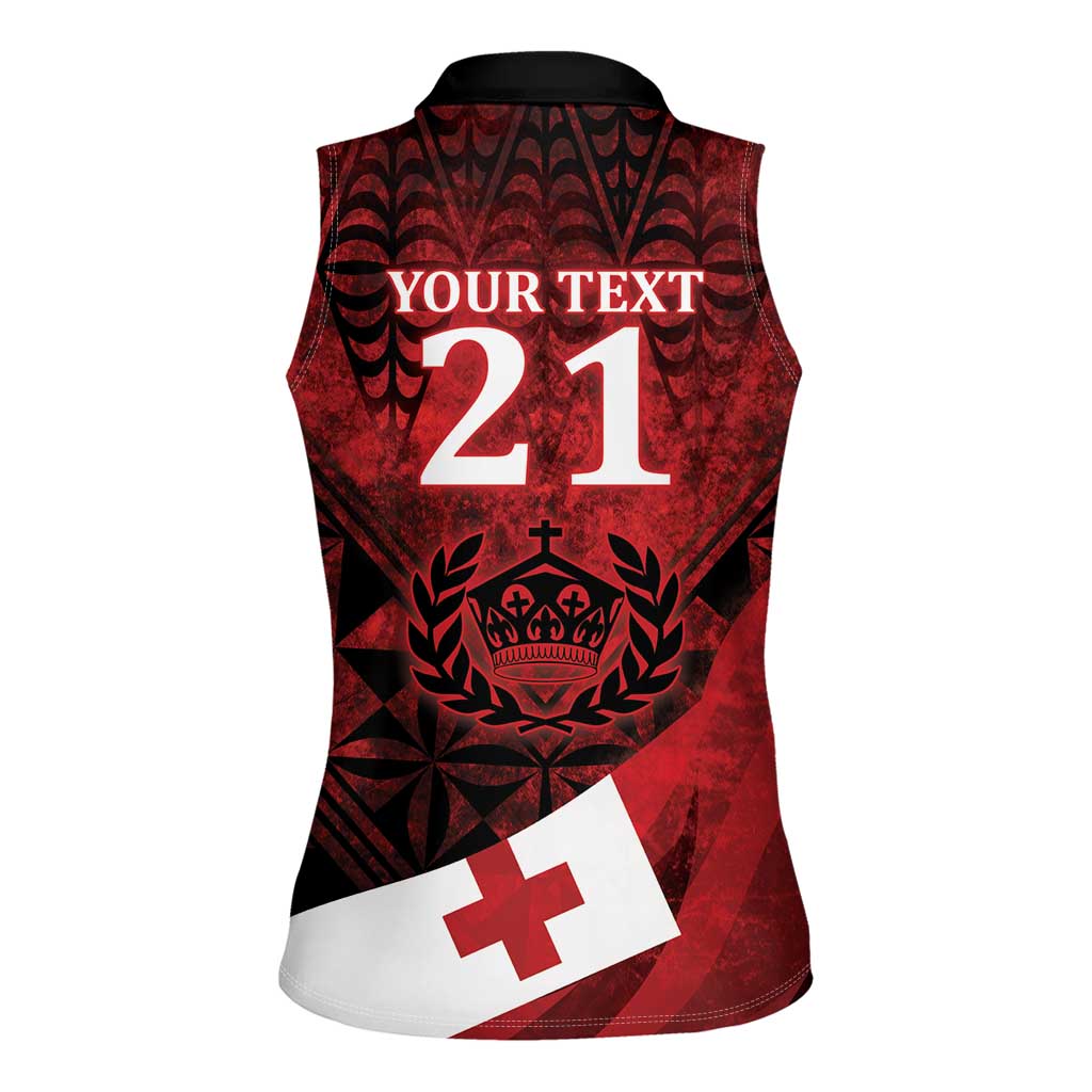 Custom Tonga XIII Rugby Tribal Tattoo Women Sleeveless Polo Shirt Mate Ma'a Tonga Kupesi Ngatu Grunge Style LT9 - Polynesian Pride