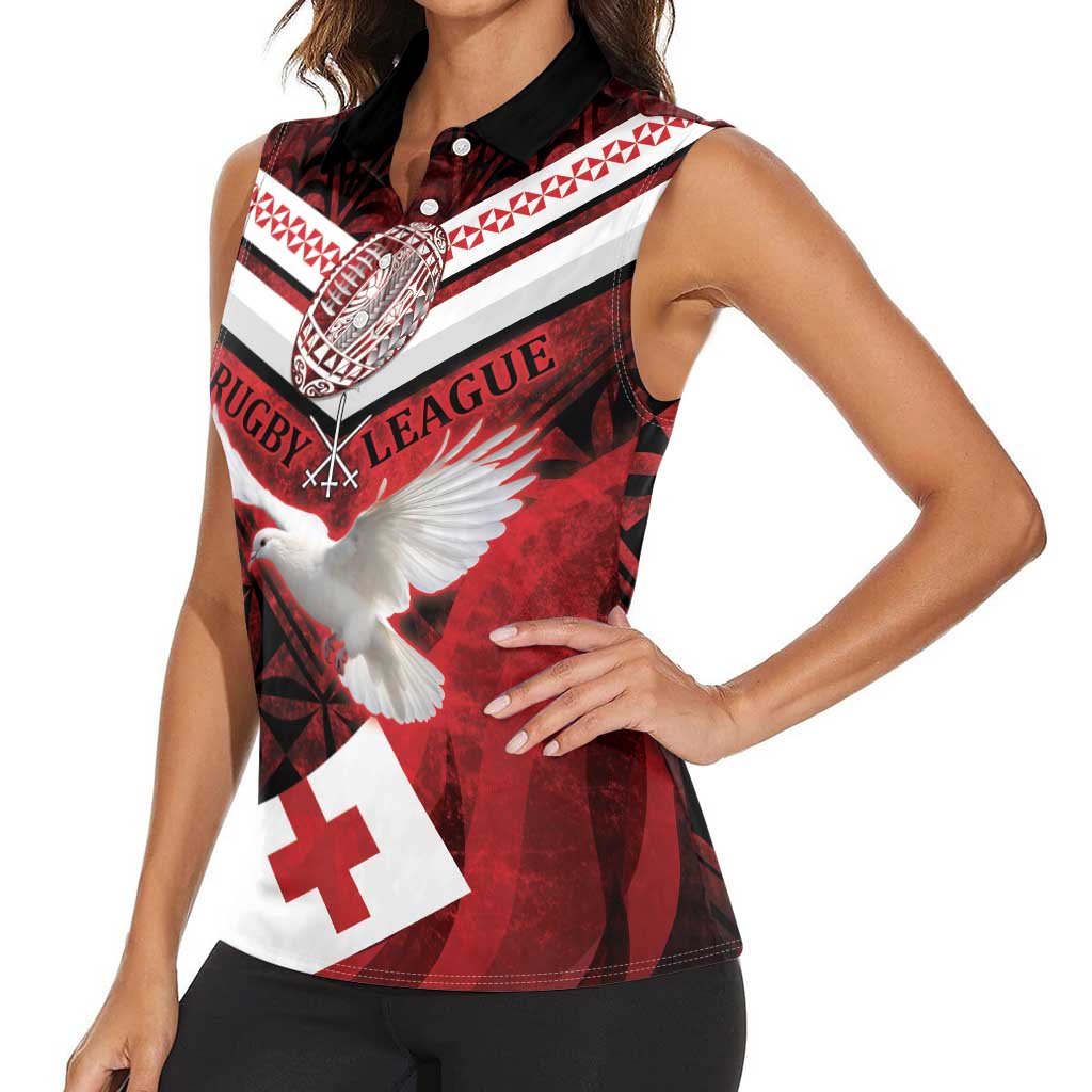 Custom Tonga XIII Rugby Tribal Tattoo Women Sleeveless Polo Shirt Mate Ma'a Tonga Kupesi Ngatu Grunge Style LT9 - Polynesian Pride