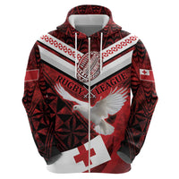 Tonga XIII Rugby Tribal Tattoo Zip Hoodie - Mate Ma'a Tonga Kupesi Ngatu Grunge Style LT9 - Polynesian Pride