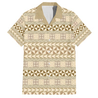 Pasifika Sataoa Pattern Simple Motif Family Matching Off Shoulder Maxi Dress and Hawaiian Shirt Beige Tan LT9 Dad's Shirt - Short Sleeve Beige Tan - Polynesian Pride