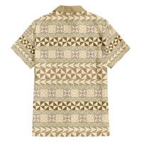 Pasifika Sataoa Pattern Simple Motif Family Matching Off Shoulder Maxi Dress and Hawaiian Shirt Beige Tan LT9 - Polynesian Pride