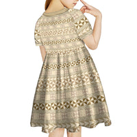 Pasifika Sataoa Pattern Simple Motif Kid Short Sleeve Dress Beige Tan LT9 - Polynesian Pride