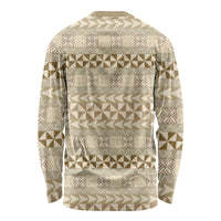 Pasifika Sataoa Pattern Simple Motif Long Sleeve Shirt Beige Tan LT9 - Polynesian Pride