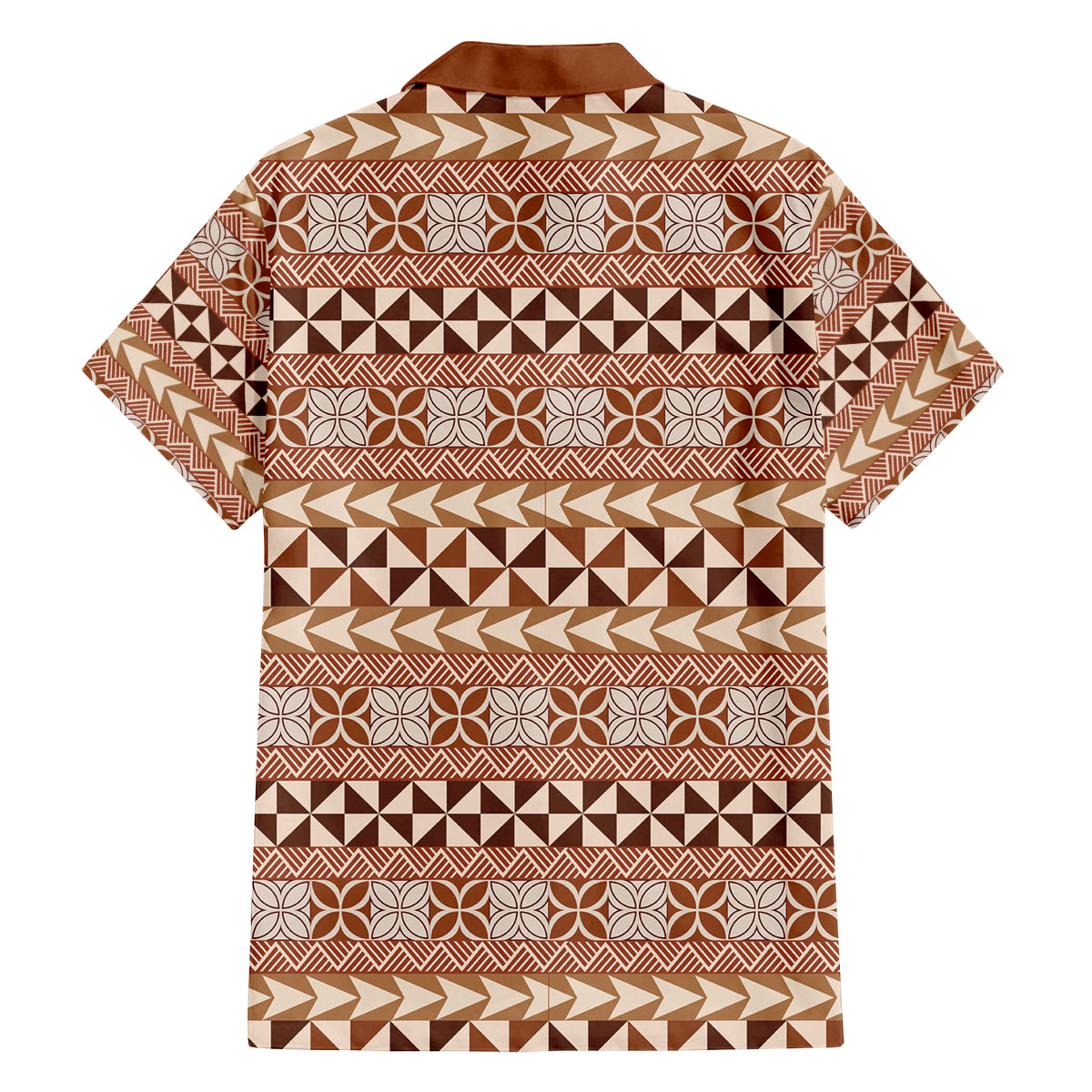 Pasifika Sataoa Pattern Simple Motif Family Matching Off Shoulder Long Sleeve Dress and Hawaiian Shirt Brown Beige Tan LT9 - Polynesian Pride