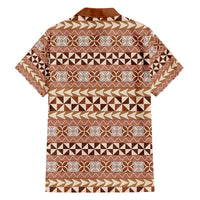 Pasifika Sataoa Pattern Simple Motif Family Matching Off Shoulder Long Sleeve Dress and Hawaiian Shirt Brown Beige Tan LT9 - Polynesian Pride
