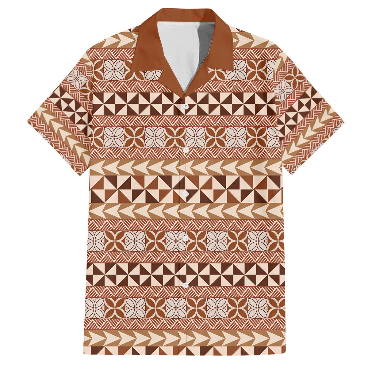 Pasifika Sataoa Pattern Simple Motif Family Matching Off Shoulder Short Dress and Hawaiian Shirt Brown Beige Tan LT9 Dad's Shirt - Short Sleeve Brown - Polynesian Pride