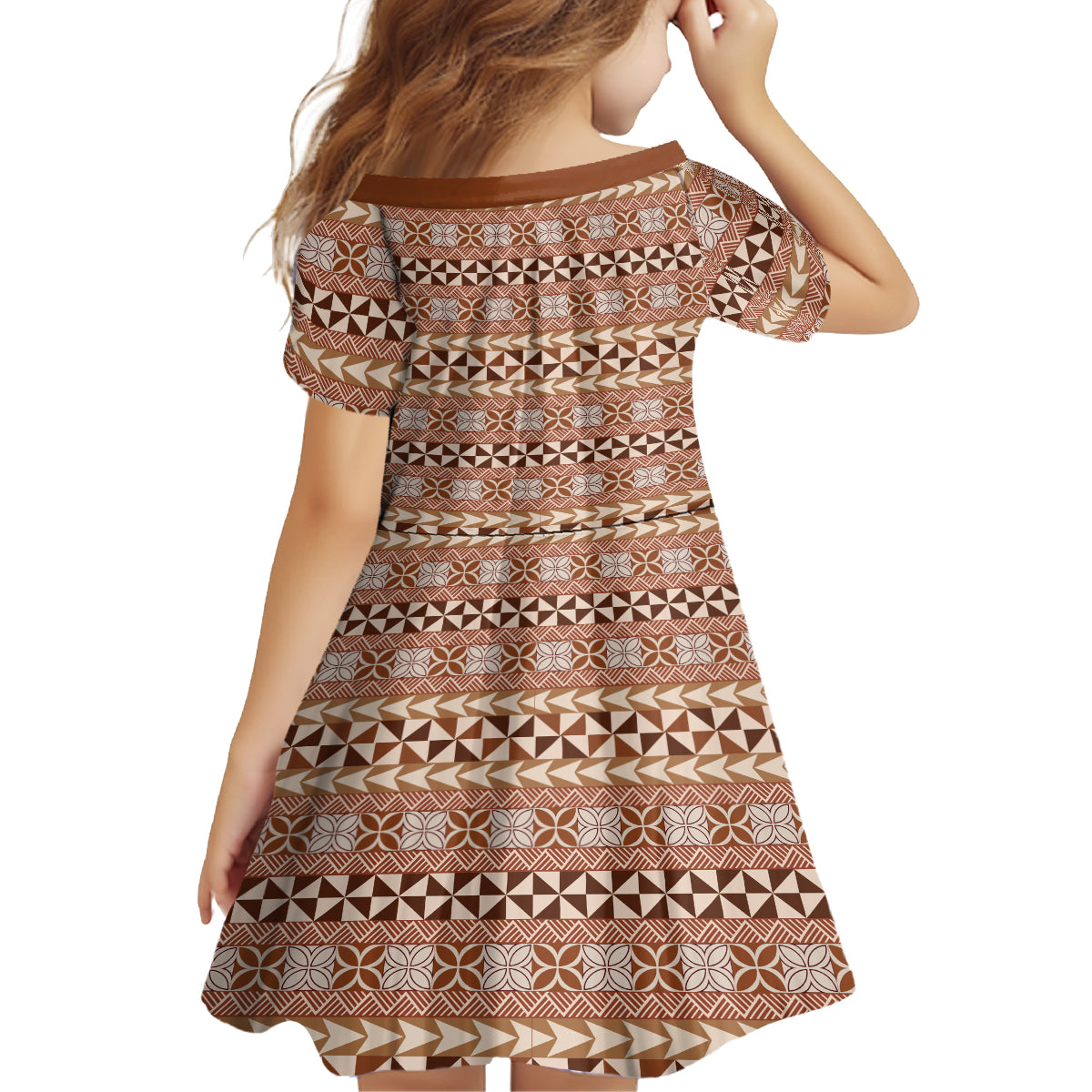 Pasifika Sataoa Pattern Simple Motif Family Matching Tank Maxi Dress and Hawaiian Shirt Brown Beige Tan LT9 - Polynesian Pride