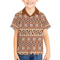 Pasifika Sataoa Pattern Simple Motif Kid Hawaiian Shirt Brown Beige Tan LT9 Kid Brown - Polynesian Pride