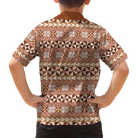 Pasifika Sataoa Pattern Simple Motif Kid Hawaiian Shirt Brown Beige Tan LT9 - Polynesian Pride