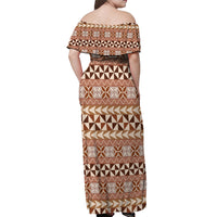 Pasifika Sataoa Pattern Simple Motif Off Shoulder Maxi Dress Brown Beige Tan LT9 - Polynesian Pride