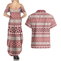 Pasifika Sataoa Pattern Simple Motif Couples Matching Summer Maxi Dress and Hawaiian Shirt Cherry LT9 - Polynesian Pride