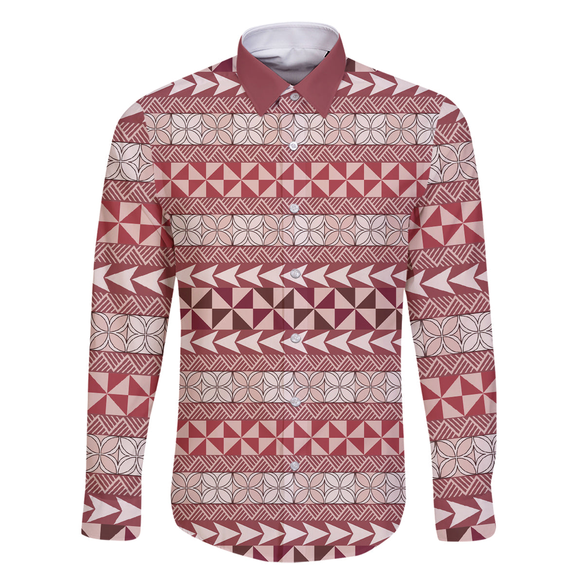 Pasifika Sataoa Pattern Simple Motif Family Matching Long Sleeve Bodycon Dress and Hawaiian Shirt Cherry LT9 Dad's Shirt - Long Sleeve Cherry - Polynesian Pride