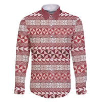 Pasifika Sataoa Pattern Simple Motif Family Matching Mermaid Dress and Hawaiian Shirt Cherry LT9 Dad's Shirt - Long Sleeve Cherry - Polynesian Pride