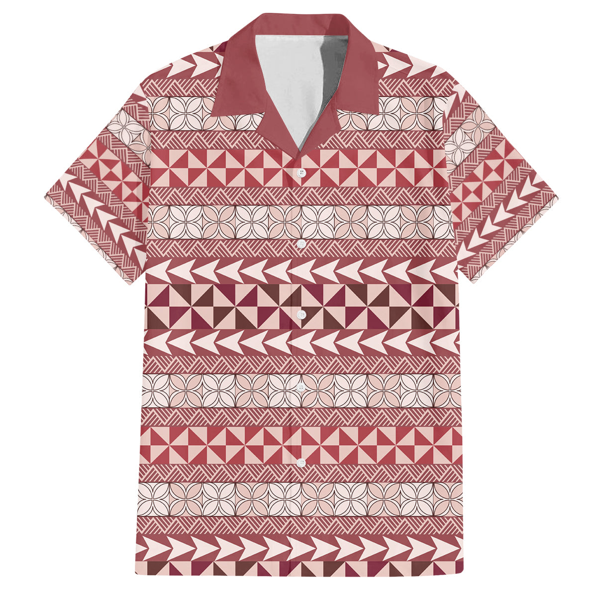 Pasifika Sataoa Pattern Simple Motif Family Matching Off Shoulder Long Sleeve Dress and Hawaiian Shirt Cherry LT9 Dad's Shirt - Short Sleeve Cherry - Polynesian Pride