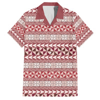 Pasifika Sataoa Pattern Simple Motif Family Matching Off Shoulder Long Sleeve Dress and Hawaiian Shirt Cherry LT9 Dad's Shirt - Short Sleeve Cherry - Polynesian Pride