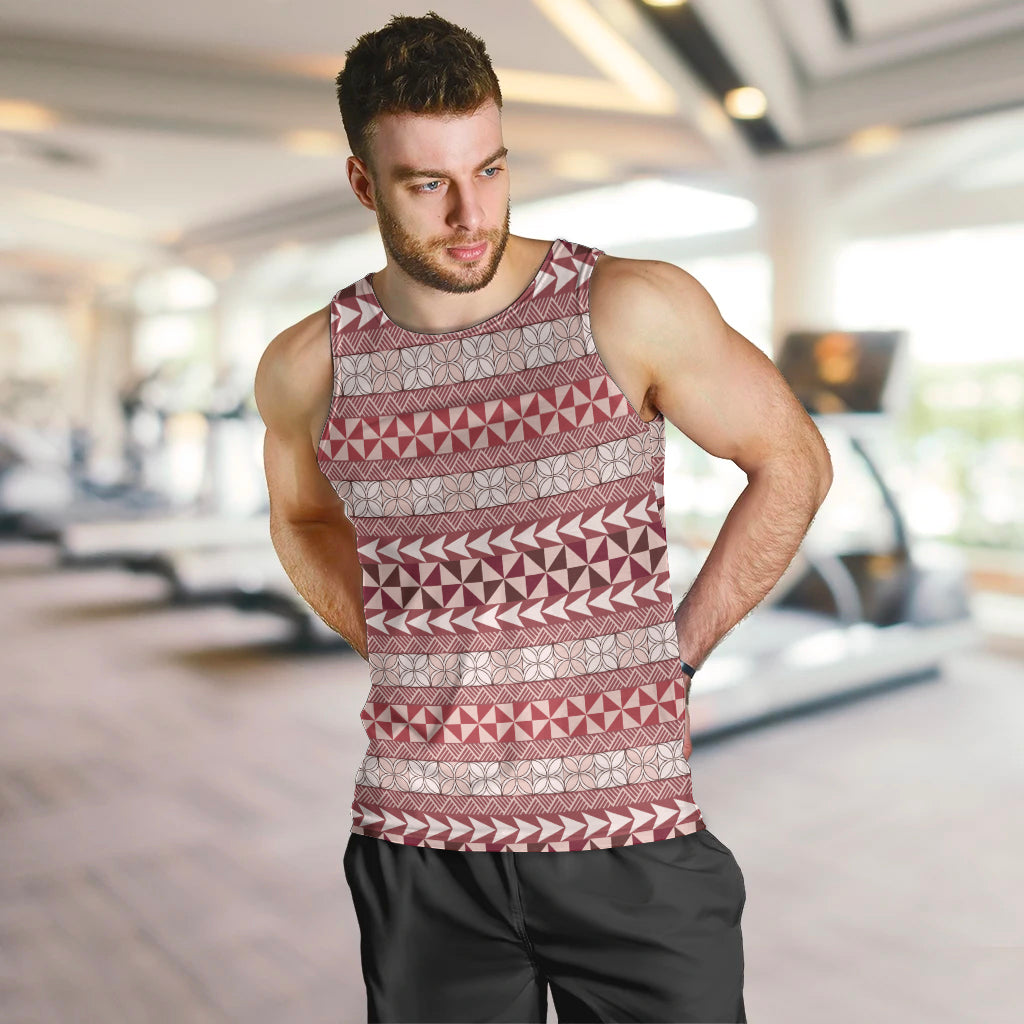 Pasifika Sataoa Pattern Simple Motif Men Tank Top Cherry LT9 Cherry - Polynesian Pride