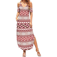 Pasifika Sataoa Pattern Simple Motif Summer Maxi Dress Cherry LT9 Women Cherry - Polynesian Pride