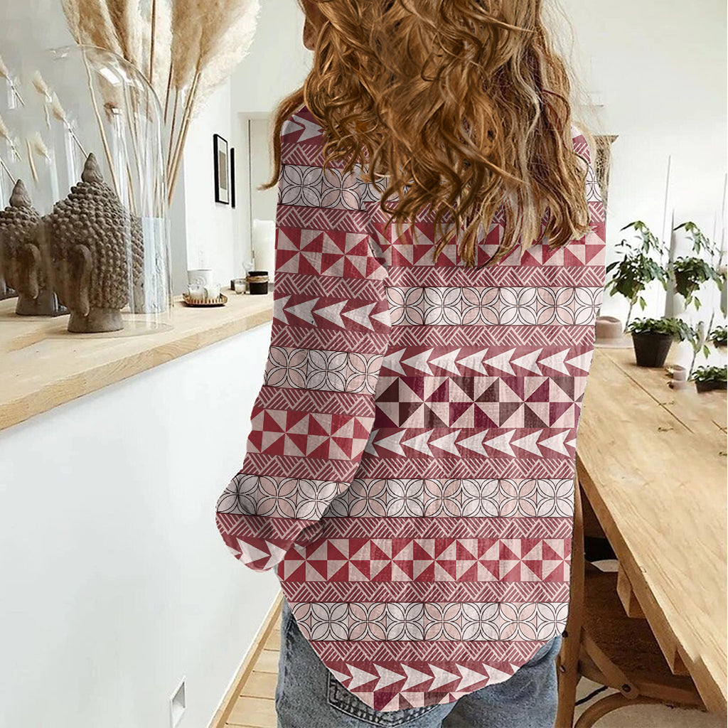 Pasifika Sataoa Pattern Simple Motif Women Casual Shirt Cherry LT9 - Polynesian Pride