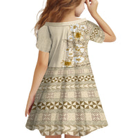 Pasifika Sataoa Pattern Plumeria Vintage Family Matching Long Sleeve Bodycon Dress and Hawaiian Shirt Beige Tan LT9 - Polynesian Pride