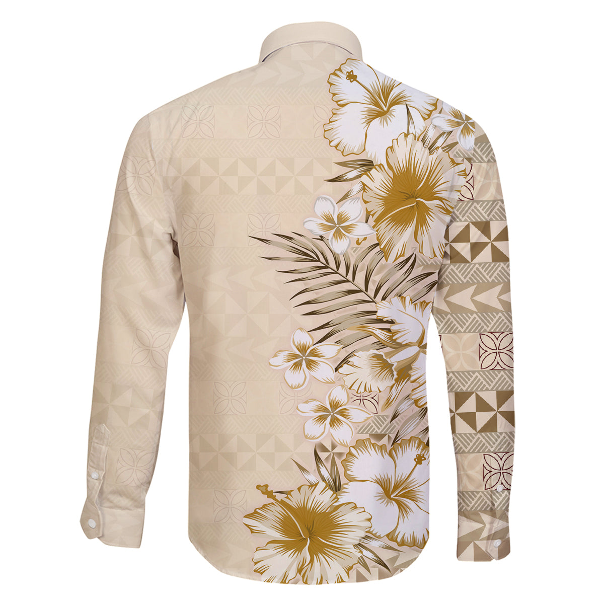 Pasifika Sataoa Pattern Plumeria Vintage Family Matching Long Sleeve Bodycon Dress and Hawaiian Shirt Beige Tan LT9 - Polynesian Pride
